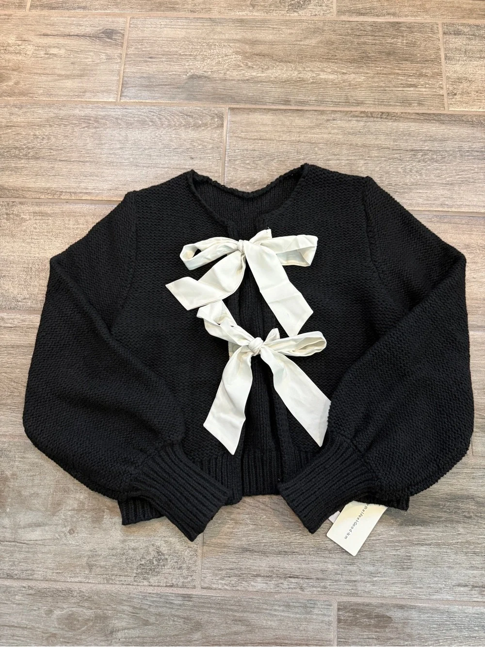 Commense Black Crew Neck Bow Knit Sweater